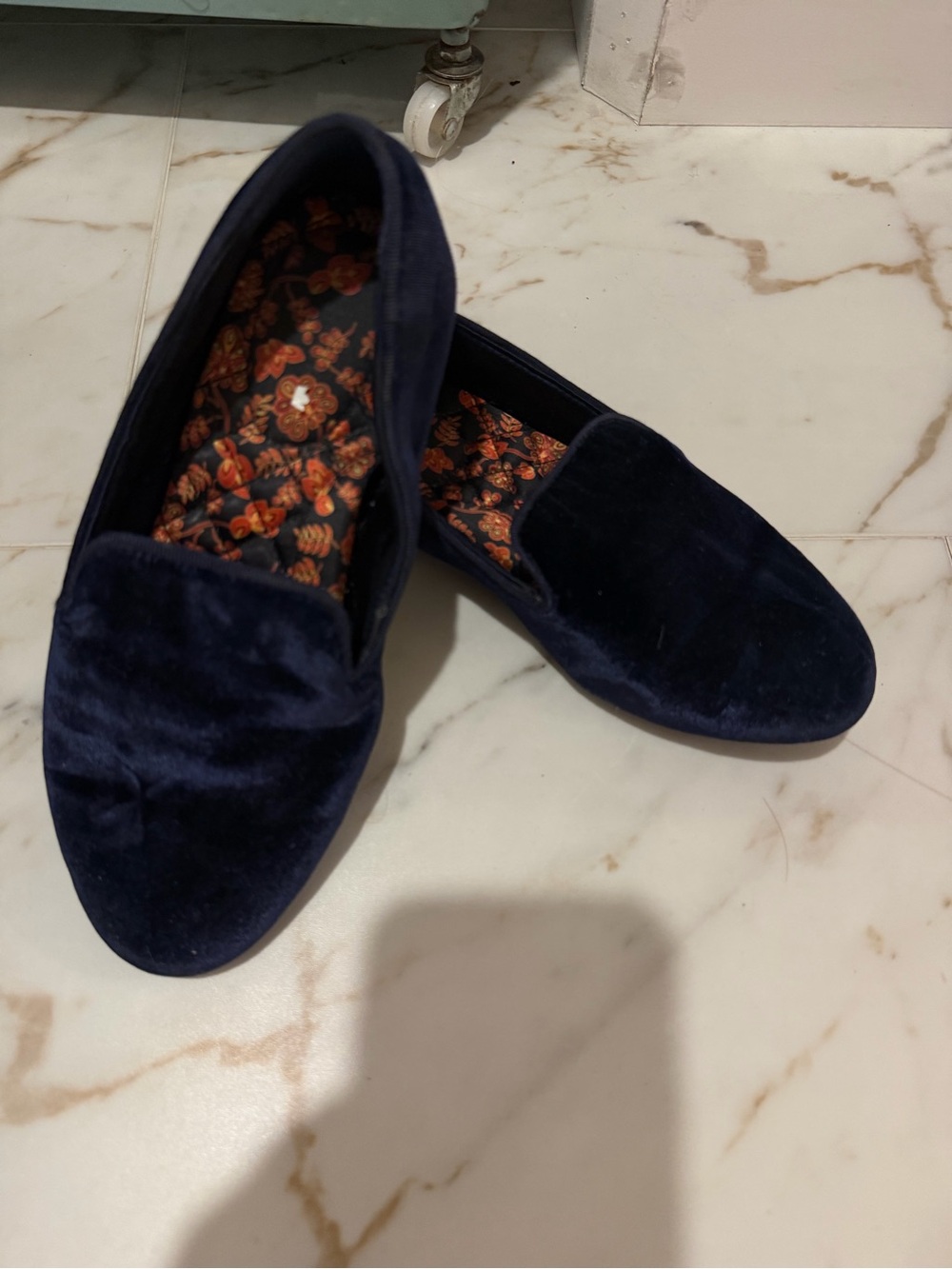 Birdies Velvet Slip-On Loafers in Navy Blue